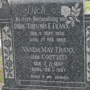 FRANX Dirk Theunis F. 1900-1968 &amp; Vanda May COETZEE 1907-1987