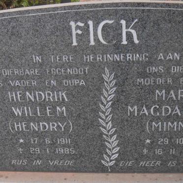 FICK Hendrik Willem 1911-1985 &amp; Maria Magdalena 1907-1995