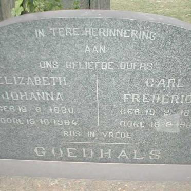 GOEDHALS Carl Frederick 1881-1960 &amp; Elizabeth Johanna 1880-1964