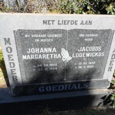 GOEDHALS Jacobus Lodewickus 1920-1996 &amp; Johanna Margaretha 1909-1994