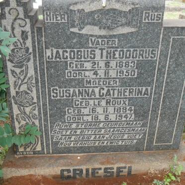 GRIESEL Jacobus Theodorus 1883-1950 &amp; Susanna Catherina LE ROUX 1884-1947