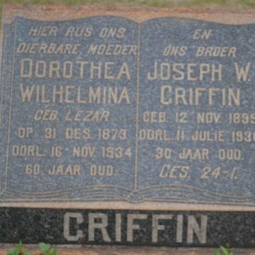 GRIFFIN Joseph W. 1899-1930 &amp; Dorothea Wilhelmina LEZAR 1873-1934