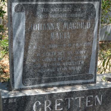 GRETTEN Johanna Magdild Maria 1928-2000
