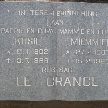 GRANGE Kosie, le 1902-1969 &amp; Miemmie 1907-1967