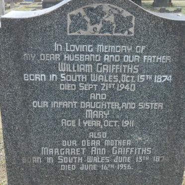 GRIFFITHS William 1874-1940 &amp; Margaret Ann 1874-1956 :: GRIFFITHS Mary -1911