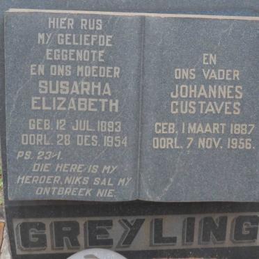 GREYLING Johannes Gustaves 1887-1956 &amp; Susarha Elizabeth 1893-1954