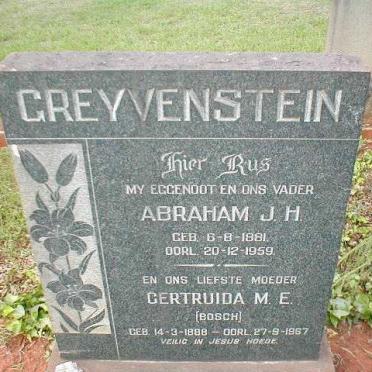 GREYVENSTEIN Abraham J.H. 1881-1959 &amp; Gertruida M.E. BOSCH 1888-1967