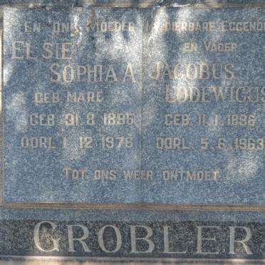 GROBLER Jacobus Lodewicus 1896-1963 &amp; Elsie Sophia A. MARE 1895-1976