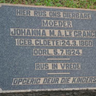 GRANGE Johanna M.A., le nee CLOETE 1860-1924