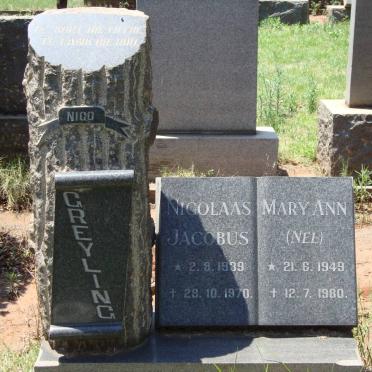 GREYLING Nicolaas Jacobus 1939-1970 &amp; Mary Ann NEL 1949-1980