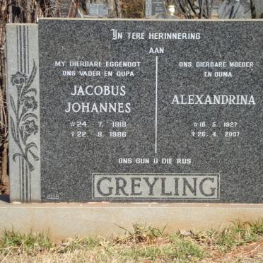 GREYLING Jacobus Johannes 1918-1986 &amp; Alexandrina 1927-2007