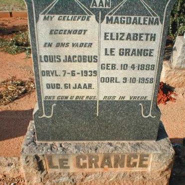 GRANGE Louis Jacobus, le -1939 &amp; Magdalena Elizabeth 1888-1958