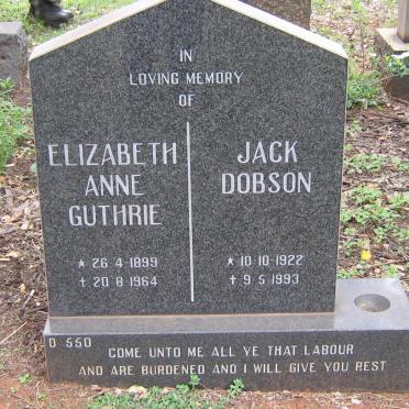 GUTHRIE Elizabeth Ann 1899-1964 :: DOBSON Jack 1922-1993