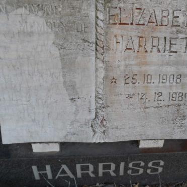 HARRISS Andrew Henry 1906-1980 &amp; Elizabeth Harriet 1908-1980