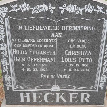 HECKER Christian Louis Otto 1921-2013 &amp; Hilda Elizabeth OPPERMAN 1922-1993