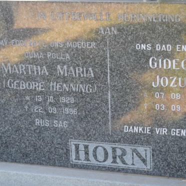 HORN Gideon Jozua 1923-1998 &amp; Martha Maria HENNING 1928-1996