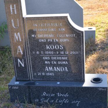 HUMAN Koos 1940-2001 &amp; Amanda 1945-