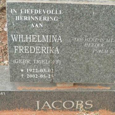 JACOBS Wilhelmina Frederika nee TRIELOFF 1922-2002