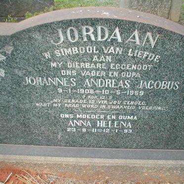 JORDAAN Johannes Andreas Jacobus 1906-1959 &amp; Anna Helena 1911-1993