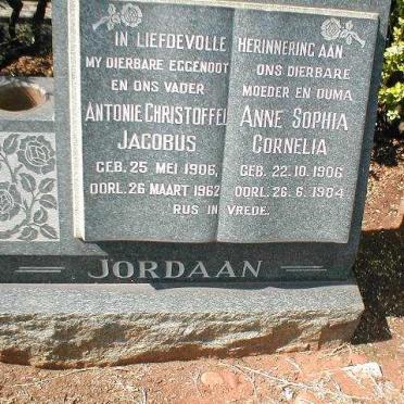 JORDAAN Antonie Christoffel Jacobus 1906-1962 &amp; Anna Sophia Cornelia 1906-1984