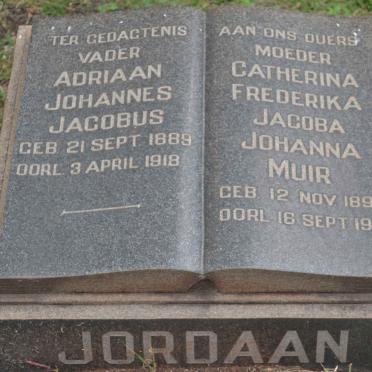JORDAAN Adriaan Johannes Jacobus 1889-1918 &amp; Catherina Frederika Jacoba Johanna MUIR 1894-1961