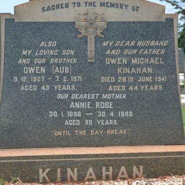 KINAHAN Owen Michael -1941 &amp; Annie Rose 1898-1988 :: KINAHAN Owen 1927-1971
