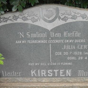 KIRSTEN Julia Gertrude nee VAN DER MERWE 1928-1961
