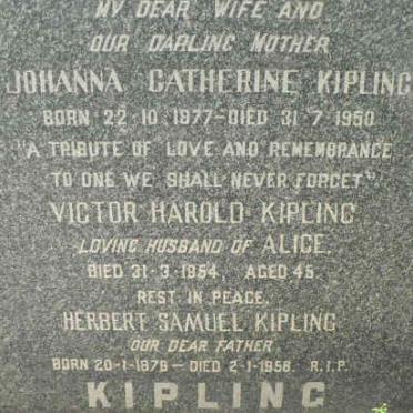 KIPLING Herbert Samuel 1876-1958 &amp; Johanna Catherine 1877-1950 :: KIPLING Victor Harold -1954
