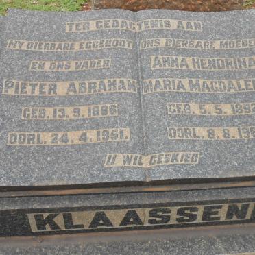 KLAASSEN Pieter Abraham 1886-1951 &amp; Anna Hendrina Maria Magdalena 1892-1961