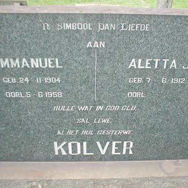 KOLVER Immanuel 1904-1958 &amp; Aletta J. 1912-