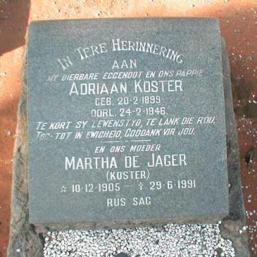 KOSTER Adriaan 1899-1946 &amp; DE JAGER Martha formerly KOSTER 1905-1991