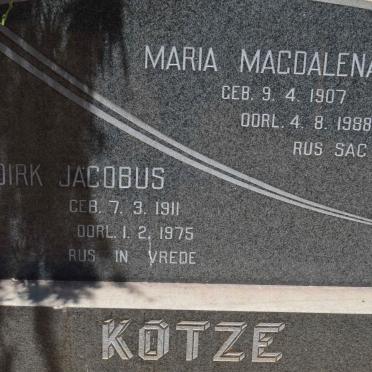 KOTZE Dirk Jacobus 1911-1975 &amp; Maria Magdalena 1907-1988