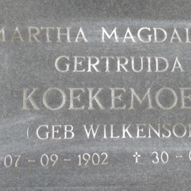 KOEKEMOER Martha Magdalena Gertruida nee WILKENSON 1902-1991