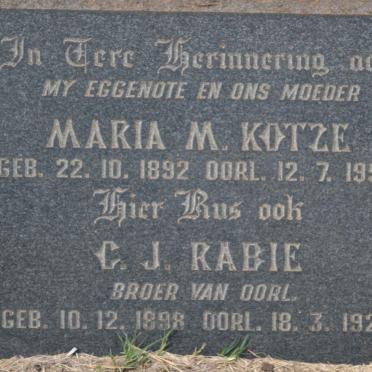 KOTZE Maria M. 1892-1954 :: RABIE C.J. 1898-1927