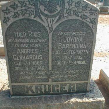 KRUGER Andries Gerhardus 1886-1946 &amp; Jowina Barendina ESTERHUIZEN 1895-1958