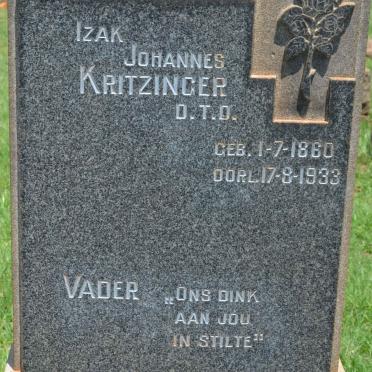 KRITZINGER Izak Johannes 1860-1933 