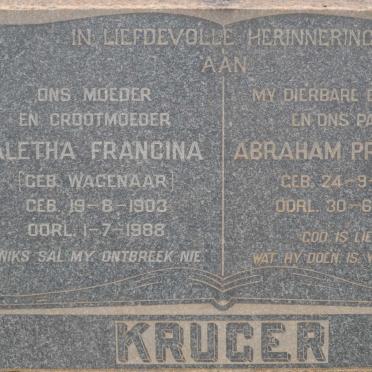 KRUGER Abraham Pretorius 1898-1954 &amp; Aletha Francina WAGENAAR 1903-1988