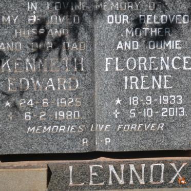 LENNOX Kenneth Edward 1925-1980 &amp; Florence Irene 1933-2013