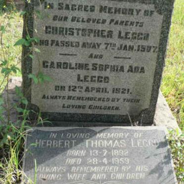 LEGGO Christopher -1907 &amp; Caroline Sophia Ada -1921 :: LEGGO Herbert Thomas 1892-1959