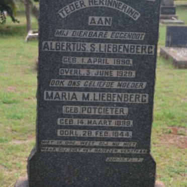 LIEBENBERG Albertus S. 1890-1929 &amp; Maria M. POTGIETER 1899-1944