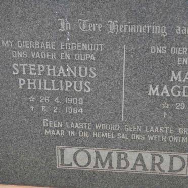 LOMBARD Stephanus Phillipus 1909-1984 &amp; Maria Magdalena 1917-
