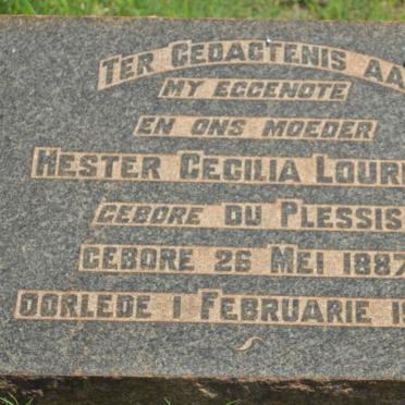 LOURENS Hester Cecilia nee DU PLESSIS 1887-1930