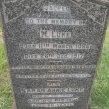 LUKE M. 1856-1917 &amp; Sarah Annie -1931