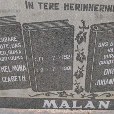 MALAN Dirk Johannes 1913-2006 &amp; Wilhelmina Elizabeth 1921-1981