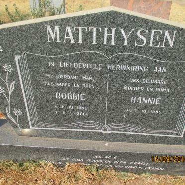 MATTHYSEN Robbie 1943-2002 &amp; Hannie 1945-