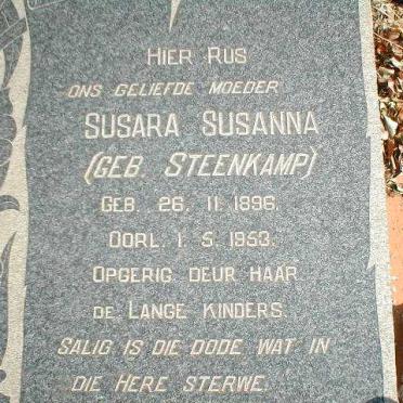 MALHERBE Susara Susanna formerly de LANGE nee STEENKAMP 1896-1953