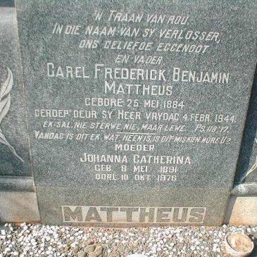 MATTHEUS Carel Frederick Benjamin 1884-1944 &amp; Johanna Catherina 1891-1976