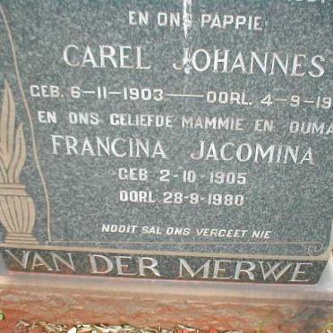 MERWE Carel Johannes, van der 1903-1956 &amp; Francina Jacomina 1905-1980