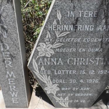 MERWE Anna Christina LOTTER, van der 1924-1976