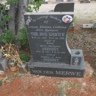 MERWE Louisa Johanna Cathrina, van der nee MATHYSEN 1908-2000 :: JOUBERT Anna nee MATHYSEN 1910-2003 :: JOUBERT Louisa 1928-2002